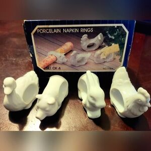 Vintage Farm Animals Porcelain Napkin Rings (Set of 4)